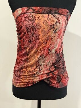 Moda International M Strapless Snake-Print Tube Top in Red and Orange 803